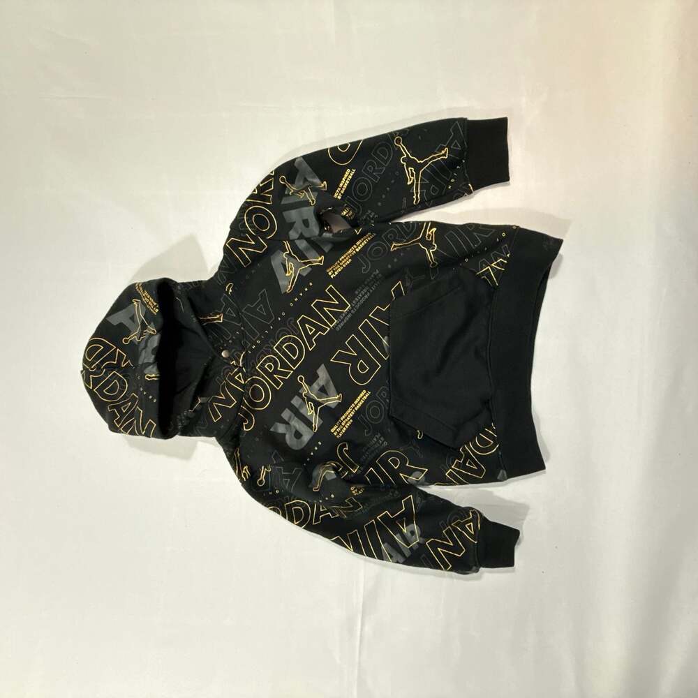 Jordan Boys Fleece All Over Print Black and Gold Hoodie Size 6 Hoodie